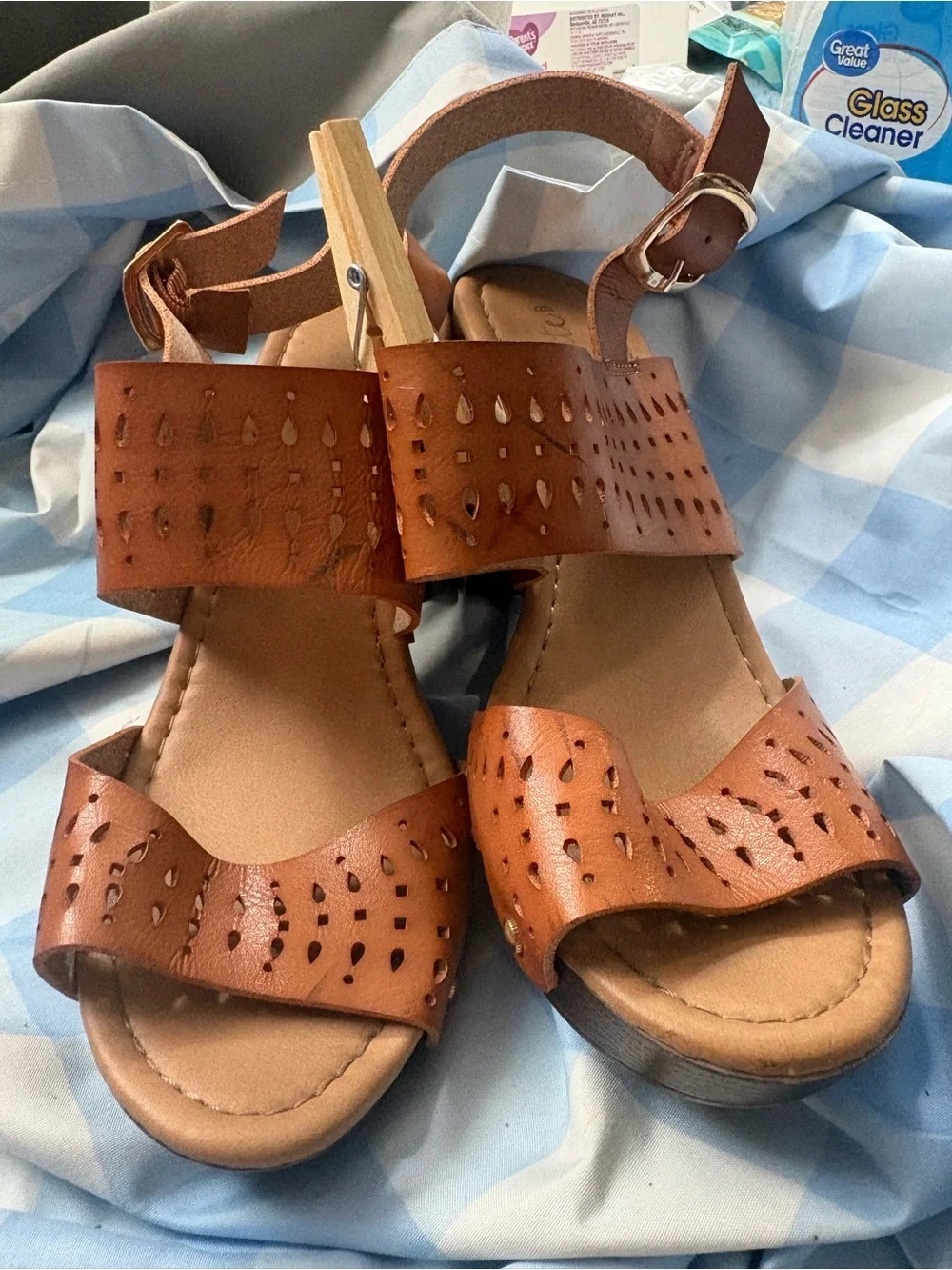 Altared State Women’s Tan Leather Cutout Platform Sandals SZ 8 Crafted.3”Heels